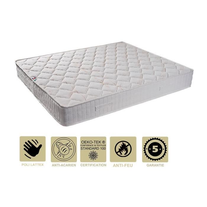 Matelas 70x190 Tissu Ignifugé Non Feu x 15,5 cm - Très Ferme - Ame Poli Lattex Haute Résilience - hypoallergénique