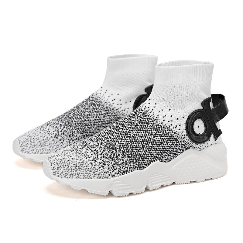 Модная мужская спортивная повседневная обувь большого размера, дышащая обувь-носки с высоким верхом из летучего трикотажа, трендовая уличная нескользящая баскетбольная обувь