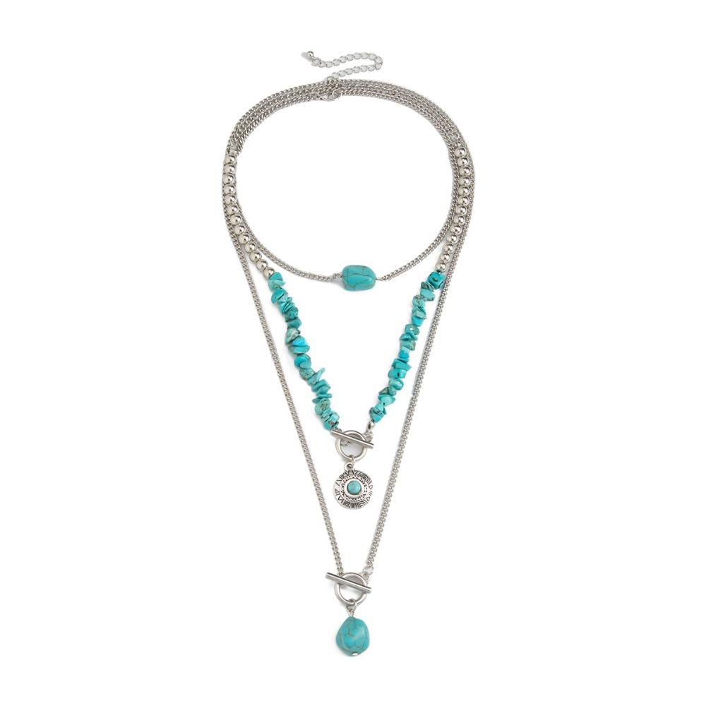 1 SET Ethnic Style Multilayer Turquoise Necklace Stacked Bohemian Style Clavicle Chain Girls