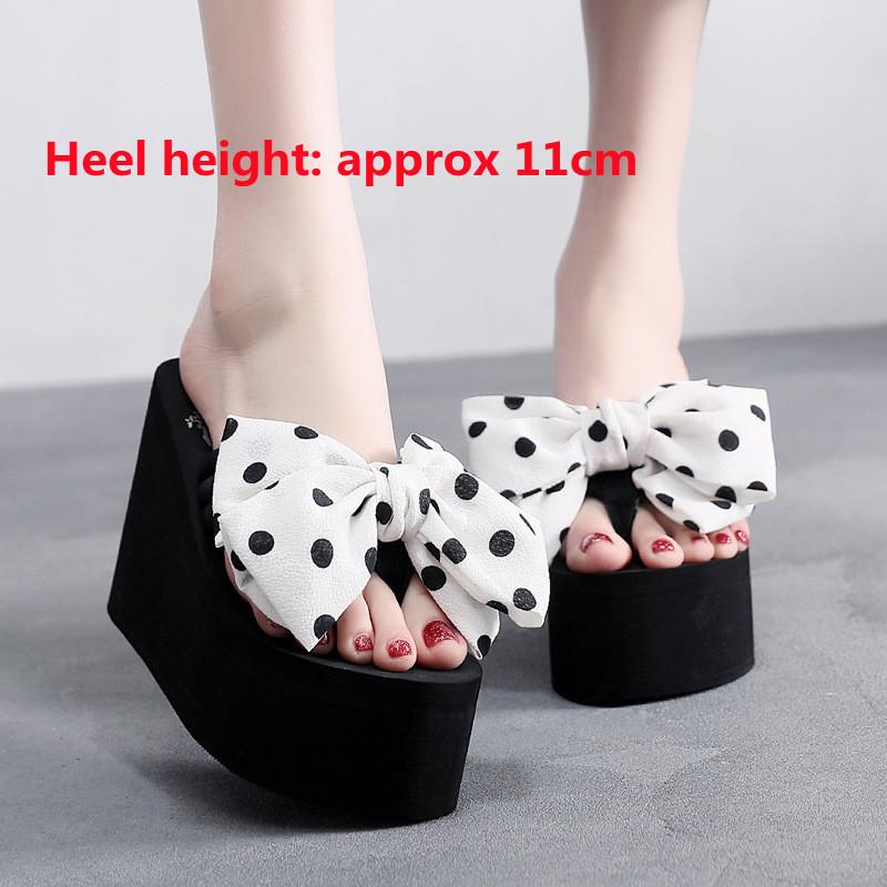 Модные женские летние пляжные шлепанцы с бантиком, танкетки, шлепанцы, женские модные шлепанцы, мягкая платформа из ЭВА, женские сандалии на высоком каблуке