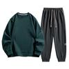 Комплект из двух предметов из хлопка для мужчин на весну и осень, повседневный спортивный костюм с круглым вырезом, свитер, брюки, комплект из 2 предметов, большой размер