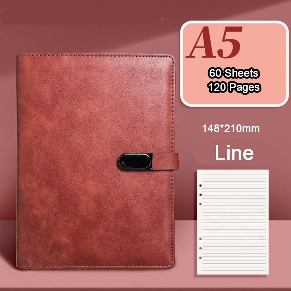 A5 Leather Buckle Student Subject Notebook, Business Loose-leaf Notepad, Diary, Work Meeting Record Book, Lined/blank/grid Inner Pages