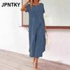 JPNTKY Женские модные повседневные костюмы с коротким рукавом и круглым вырезом
