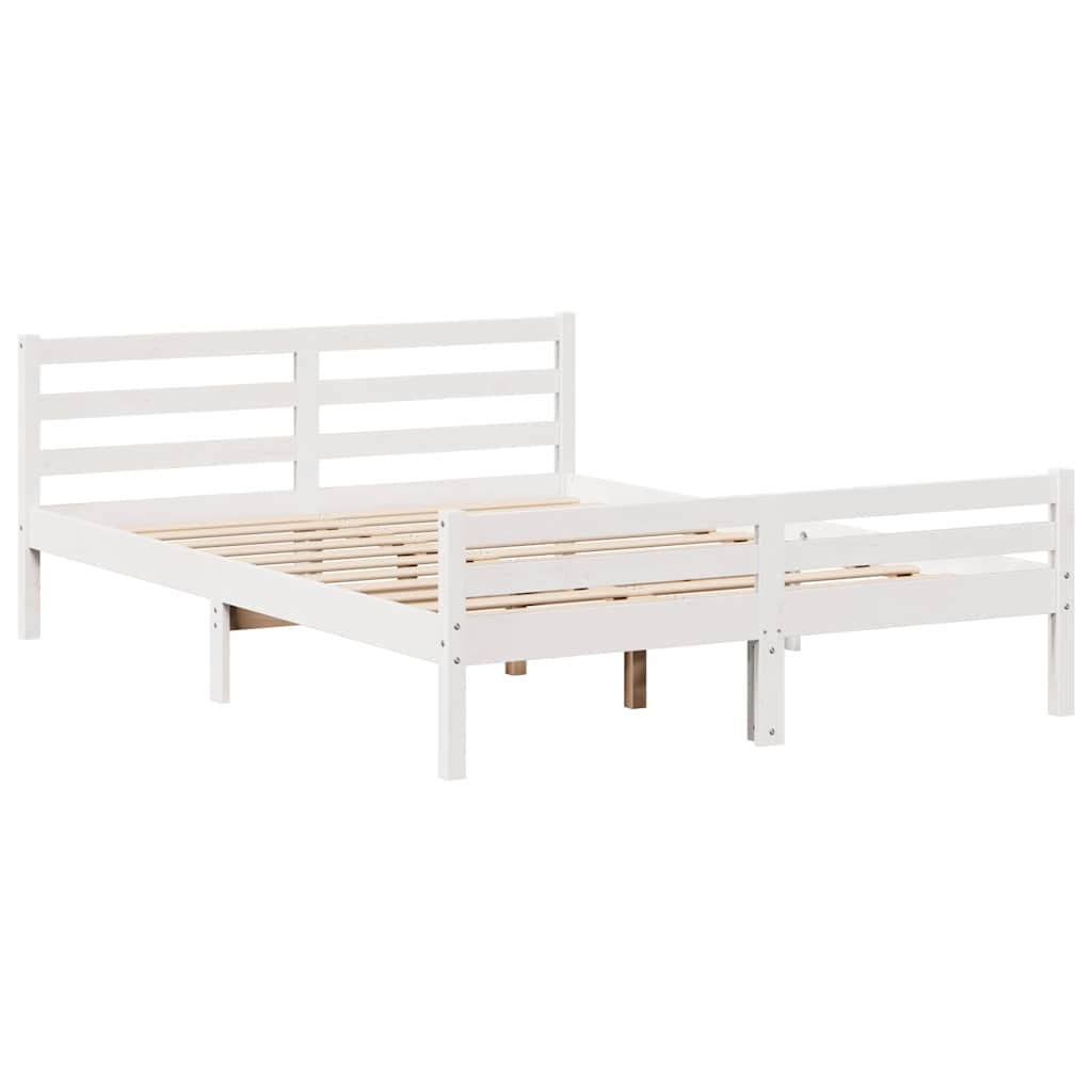 Vidaxl Rama Łóżka Bez Materaca, Biała, 135X190 Cm, Lite Drewno Sosnowe