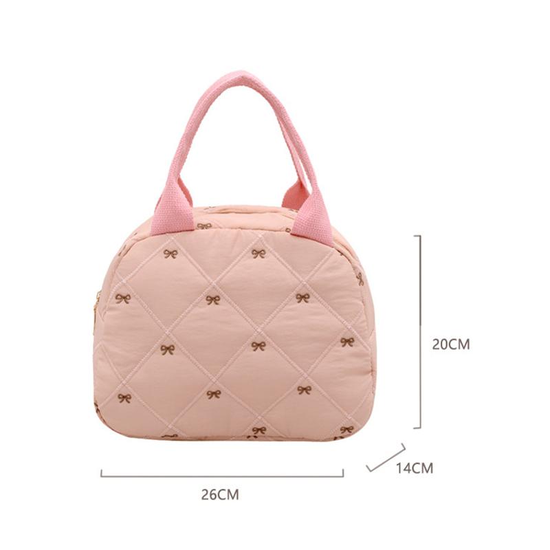 Stitching Embroidery Butterfly Knot Handbag Simple Style Soft Cotton Commuter Lunch Box Bag Student Handheld Bag Pouch