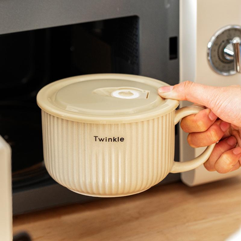 YWDL Европейская полосатая миска для лапши быстрого приготовления с ручкой Керамическая кухонная посуда Миска для салата, супа, фруктов, пасты, подходит для микроволновой печи