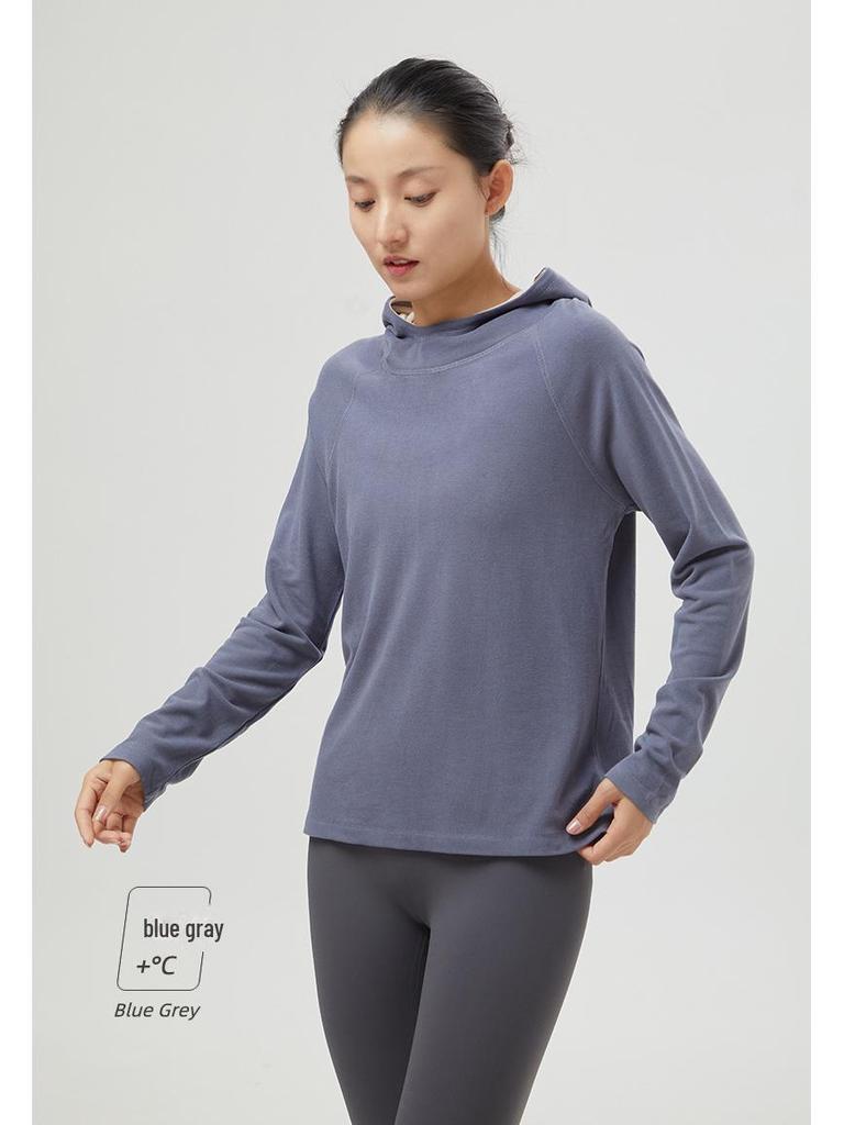 Теплая толстовка с капюшоном из бархата цвета имбиря для женщин - однотонная, можно носить как нижнюю рубашку на весну/осень