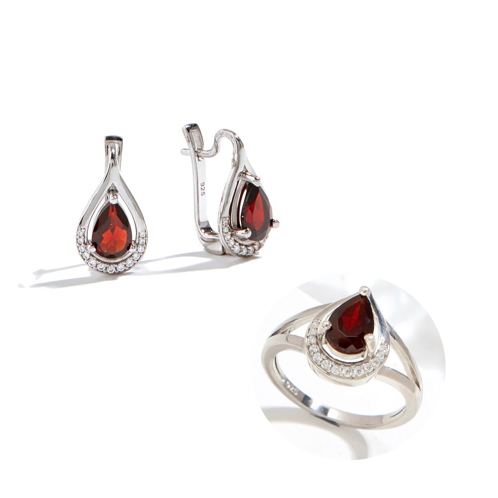 Простое элегантное серебряное кольцо и серьги для женщин, натуральный гранат, январский камень, аниме, модный комплект ювелирных украшений для подарка на годовщину свиданий