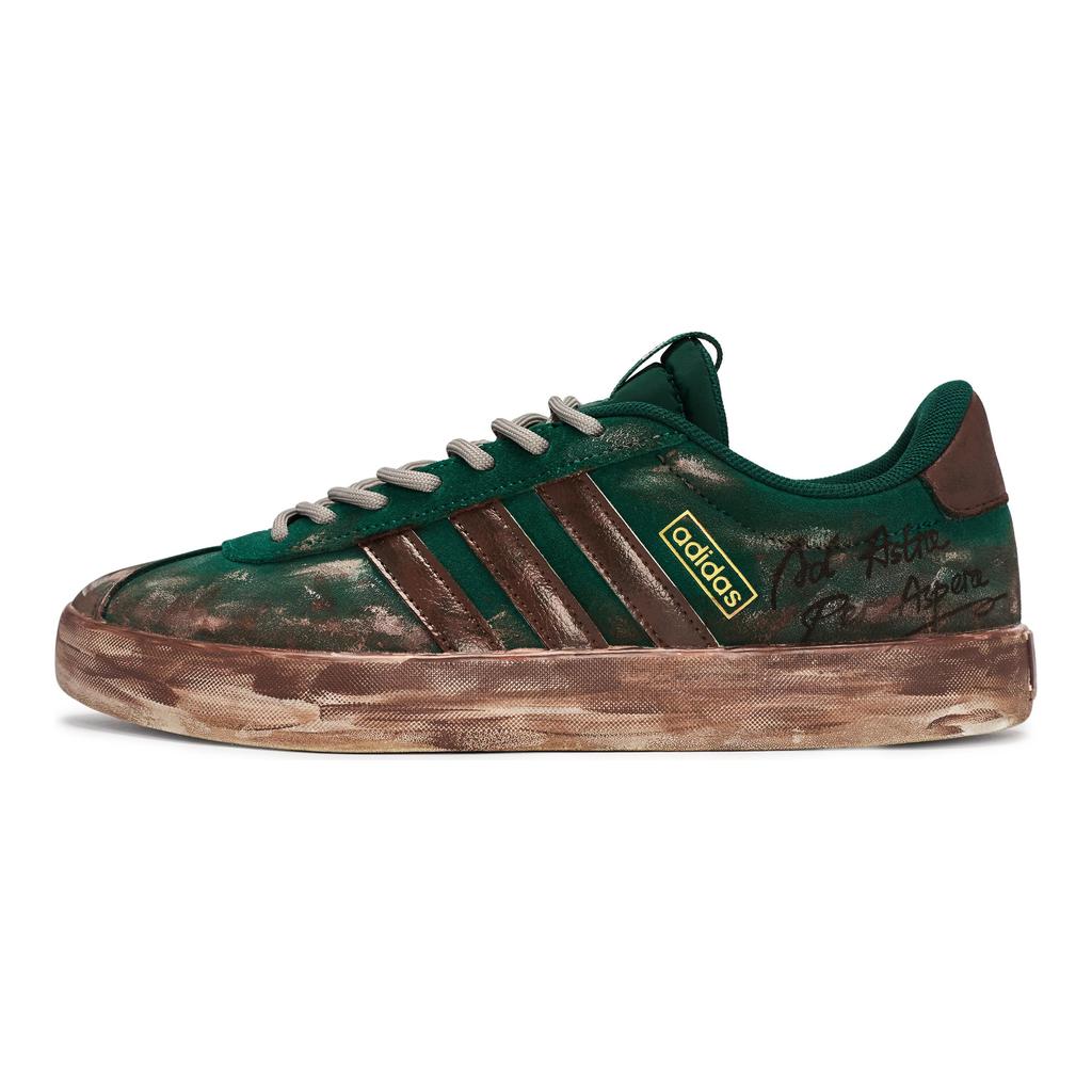 adidas VL COURT 3.0 811 Производство, Винтажная Кожаная Низкая Скейтбордическая Обувь Унисекс Зелено-Коричневая ID6284(Команда80-)
