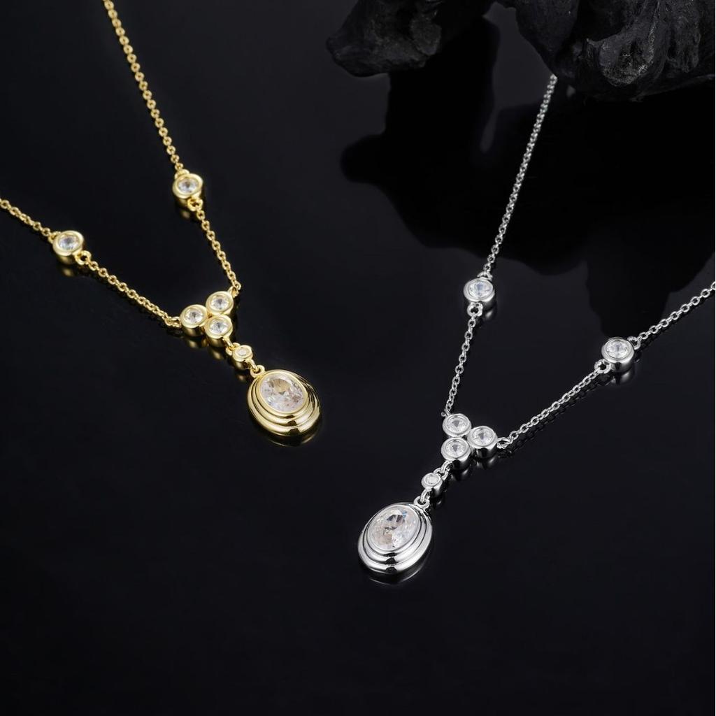 Cross-border European American S925 Sterling Silver O-chain Moissanite Oval Tassel Pendant Necklaceelegant Women's Jewelry