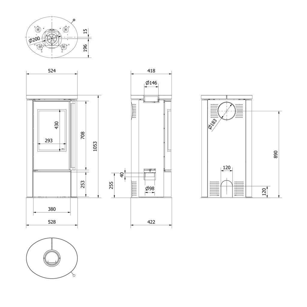 KRATKI ERIK Ø150 5.5 kW GRAY SATIN Ceramic Stove with Ceramic Lid