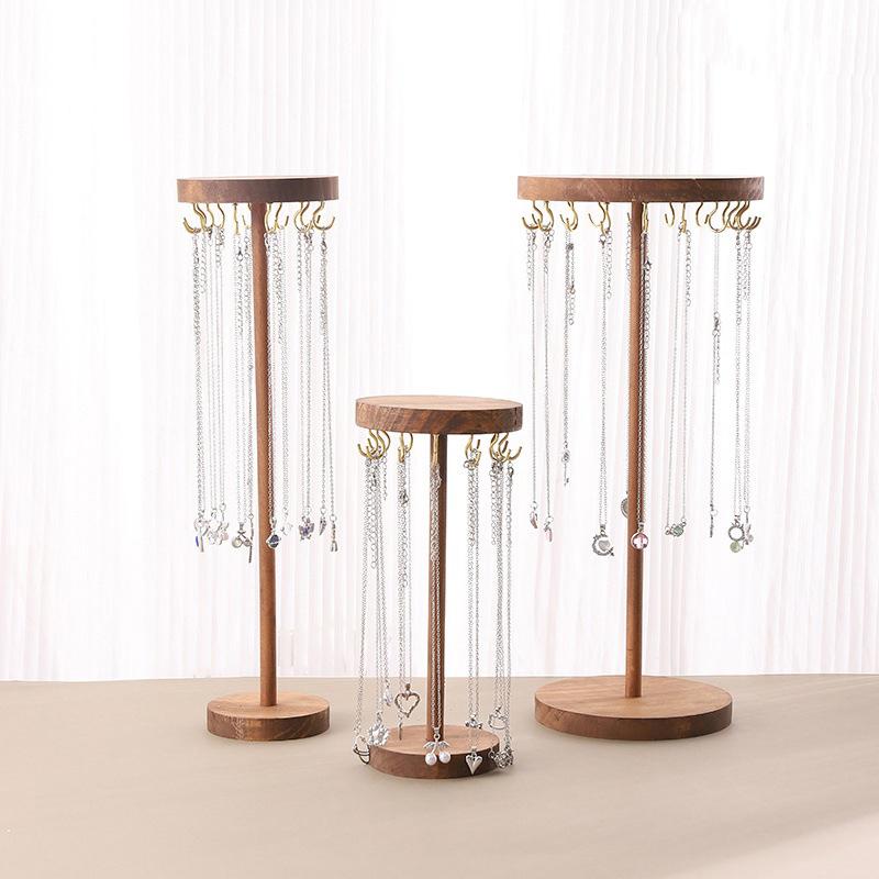 Necklace Holder Organizer Jewelry Tree Stand With 12/18 Metal Hooks Wooden Necklace Display Tower For Home Or Show Selling Use