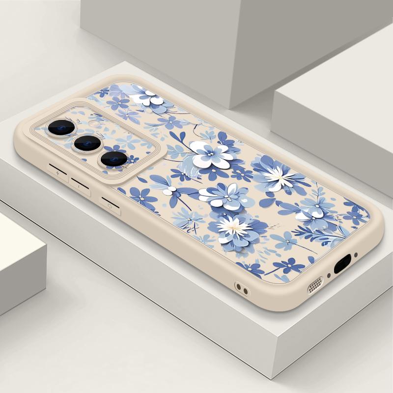 Сине-белые цветы Чехол для Samsung Galaxy A57 A37 A17 A56 A36 A26 A16 5G A55 A35 A15 A54 S21 FE S22 S23 S24 Plus S25 Edge S26 Ultra Чехол
