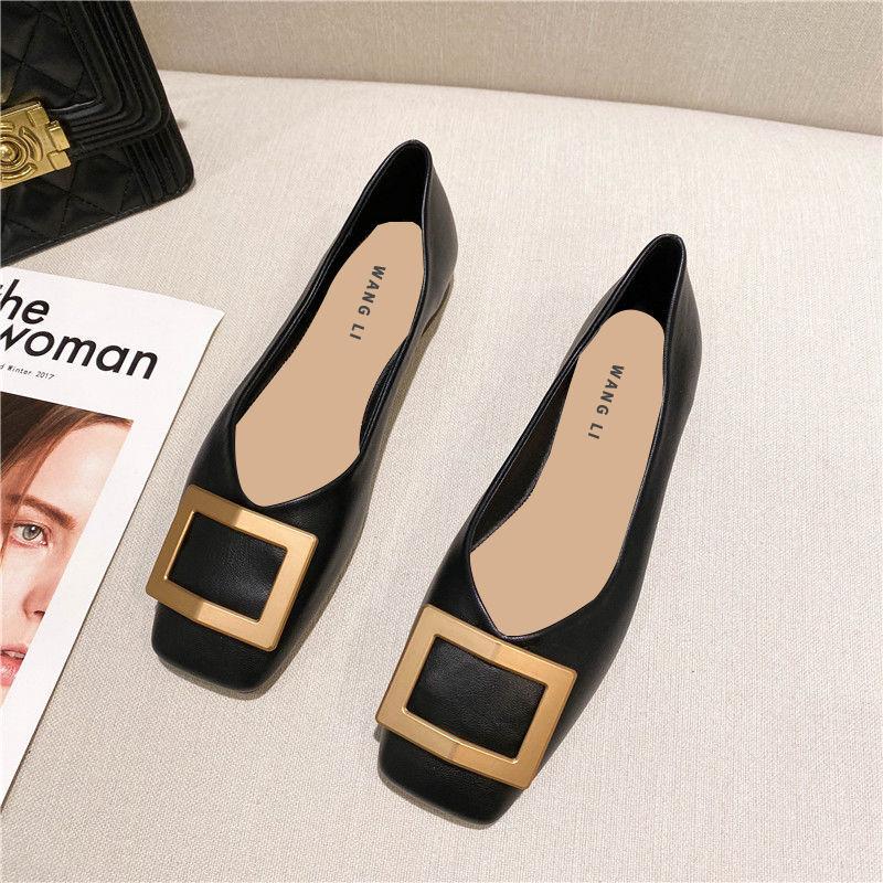 Fashion Flat Shoes Women's 2025 Spring Autumn New Square Toe Korean Style Shallow Mouth Scoop Shoes Women Super Big Size 42 43 44