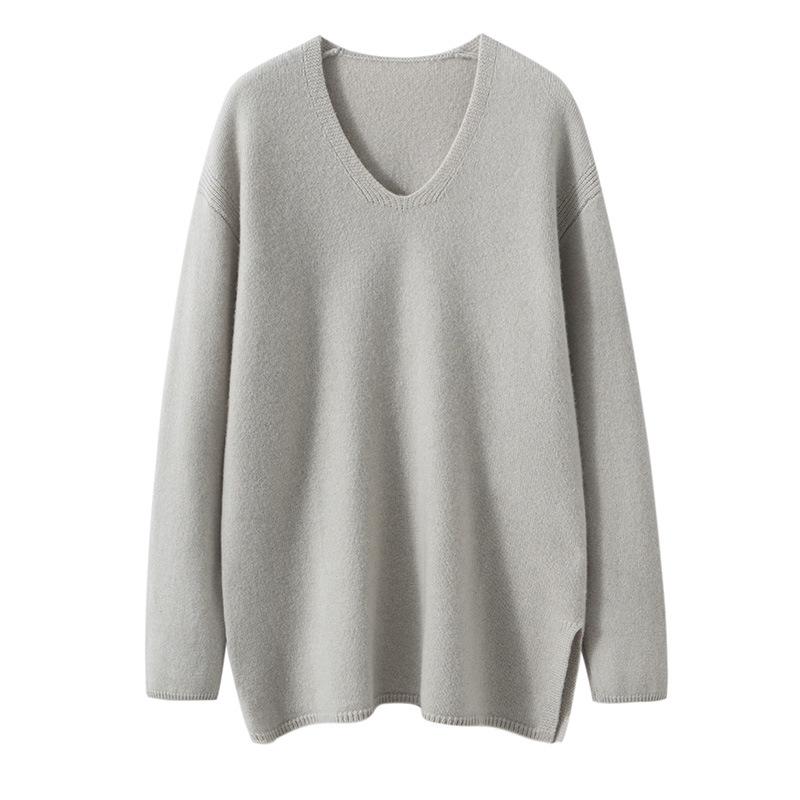 Autumn/Winter 2025 Women's V-neck Loose Cashmere Sweater - Thick Knit Lazy Style Pullover