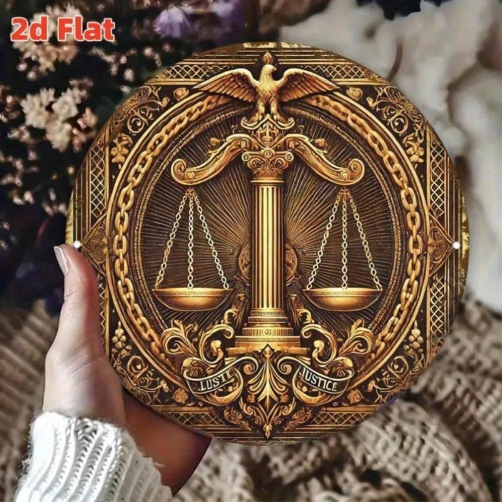 Металлическая жестяная табличка Леди Правосудие Настенное искусство Круглый Декор юридической фирмы Подарок юристу