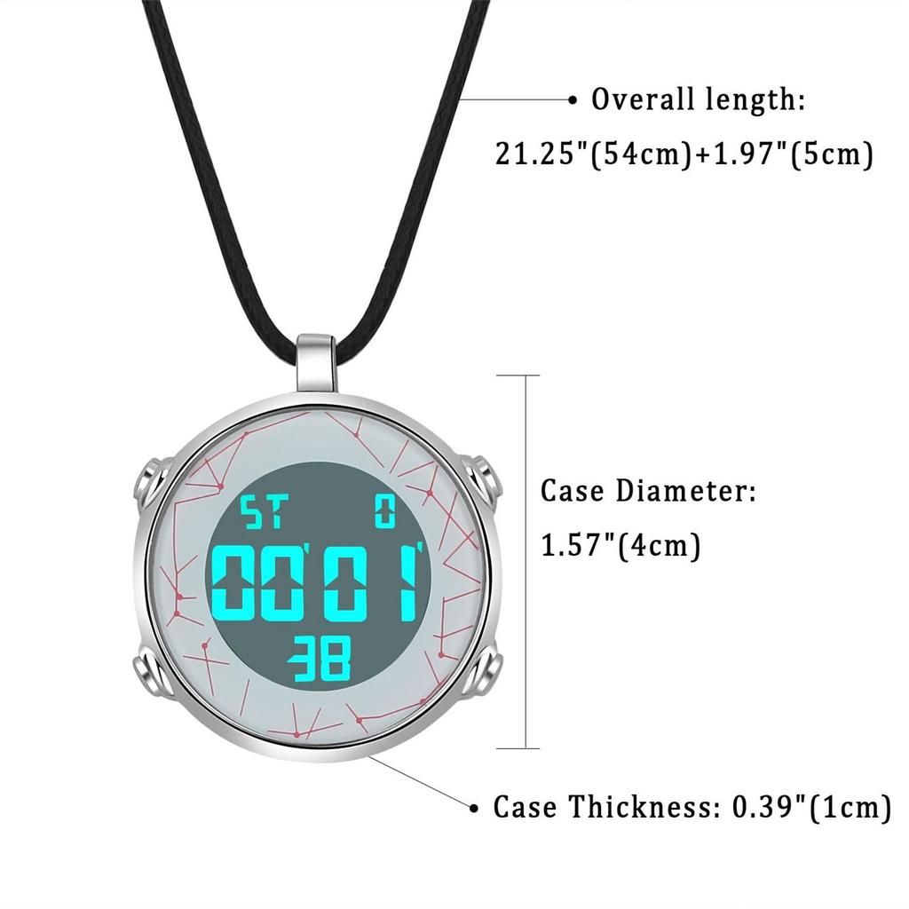 Pocket Watch Digital Pendant Watch Necklace Leather Chain 3ATM Waterproof Calendar Day of the Week Stopwatch Stylish Silver Fashion Accessory Men's