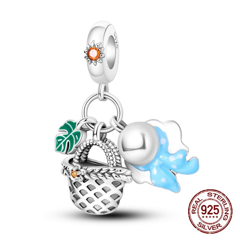 925 Silver Travel Suitcase Charm Beads for DIY Bracelets Women Jewelry Gift Handmade Pendant Beads Fit