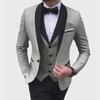 Men's Formal Three-Piece Suit with Green Collar for Business, Weddings, and Performances