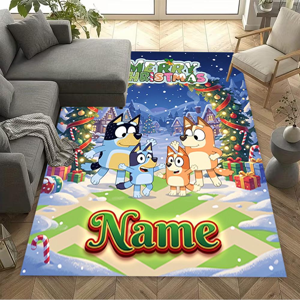 Christmas Bluey Family Customizable Name Floor Mat Suitable for Kitchen Hallway Balcony Outdoor Anti-slip Rug Decorate Offices Wedding Party Gift
