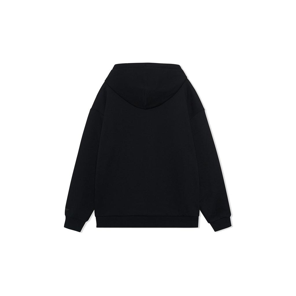 Li Ning Sports Fashion Series вышитый логотип свободная флисовая теплая толстовка с капюшоном унисекс толстовка черная AWDRD42-8