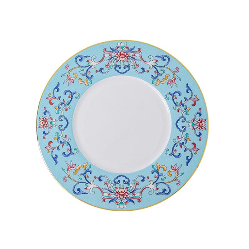 Ретро эмалированные цветные обеденные тарелки, легкие роскошные креативные миски и наборы тарелок для отелей, изысканные блюда, бытовая керамическая тарелка