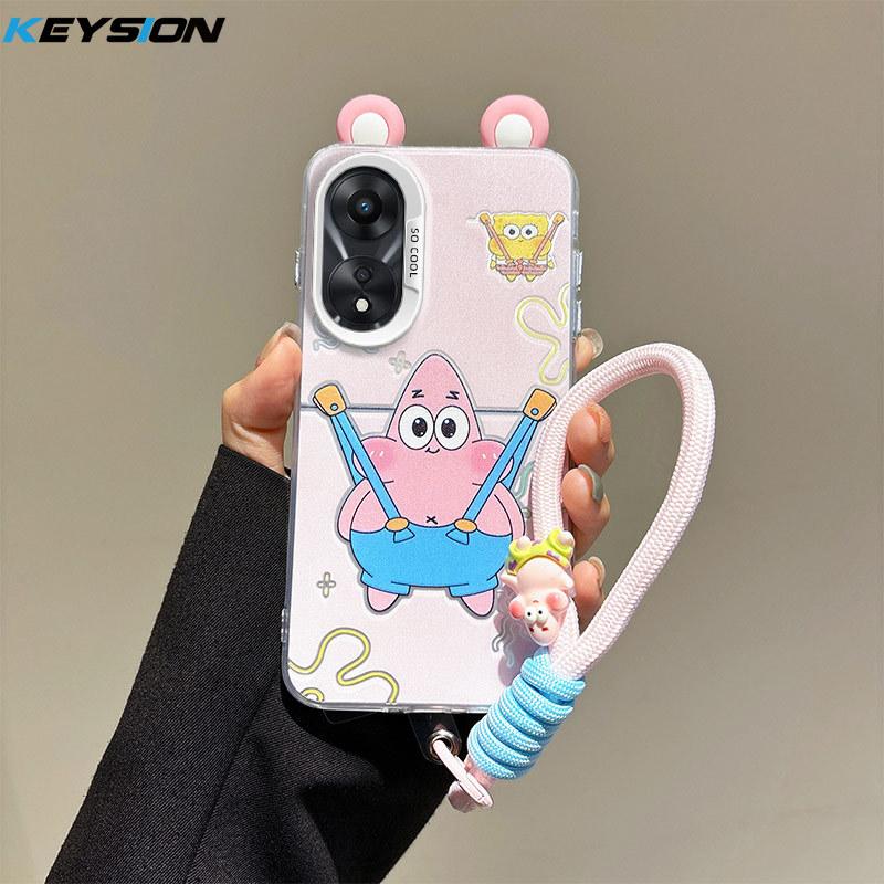 KEYSION Милый мультяшный чехол с ушками для OPPO A58 4G A38 A18 со шнурком, мягкий силикон+ПК, противоударная задняя крышка для телефона для OPPO A17 A17K