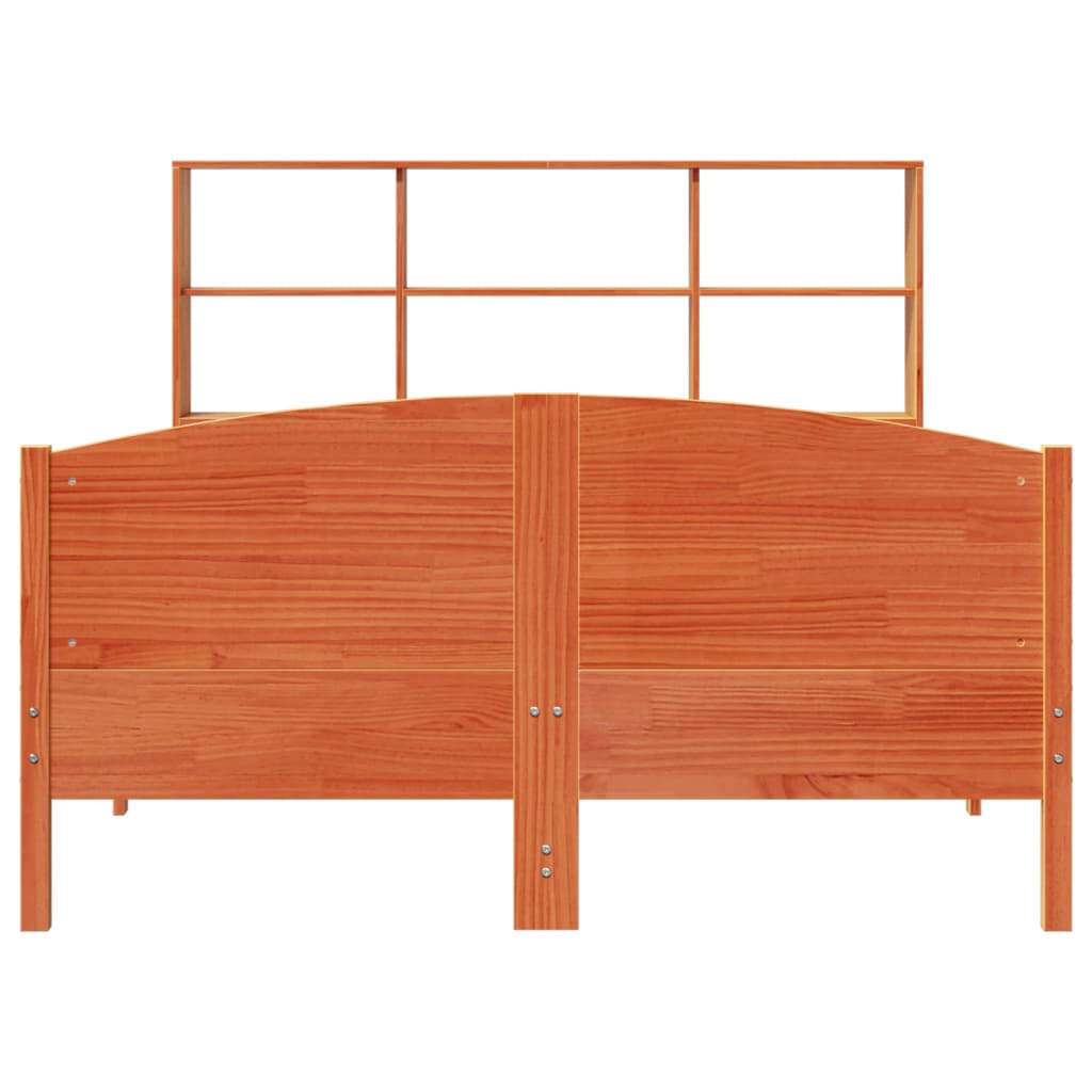 Solid Wood Bed with Shelf Without Mattress Wax Brown 150 x 200 cm