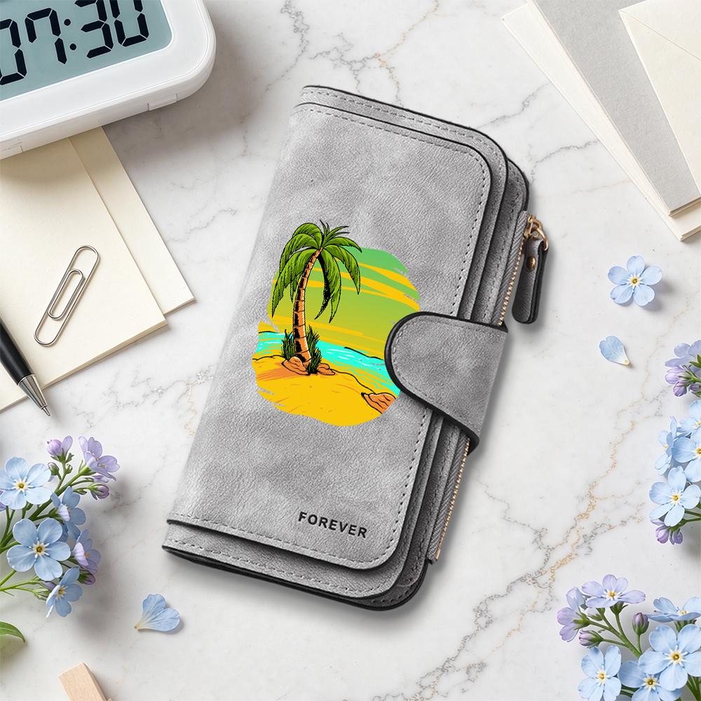 Tropical Palm Print Long Wallet Casual Card Holder Portable Purse