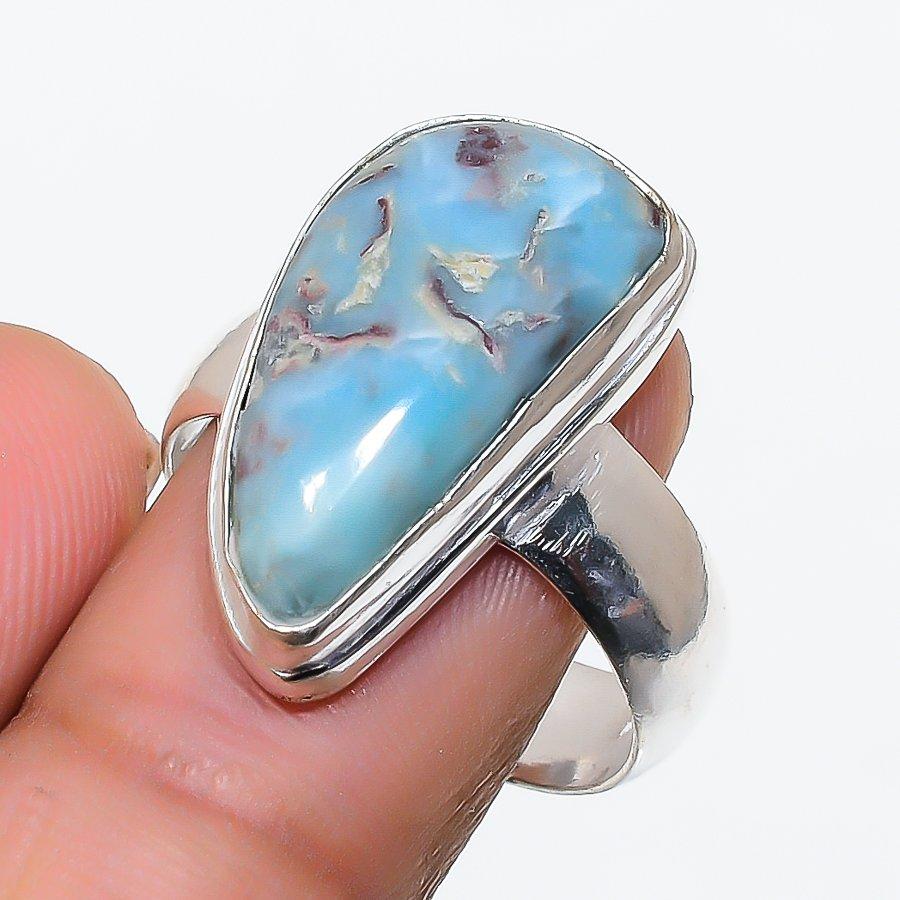 Republic Larimar Gemstone Handmade 925 Sterling Silver Jewelry Ring Size 9 SU-10370
