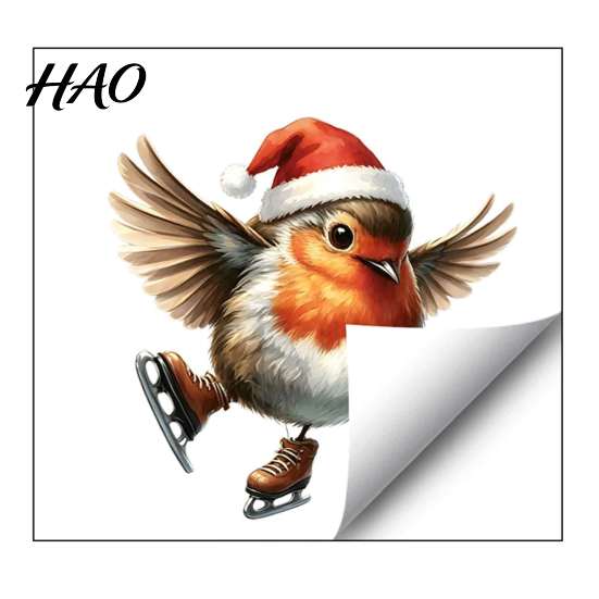 Xmas Party Glass Art Christmas Window Static Sticker, Decorative Reusable Redbreast Decal, PVC Festive Indoor Outdoor Graphics Holiday Cling for Home