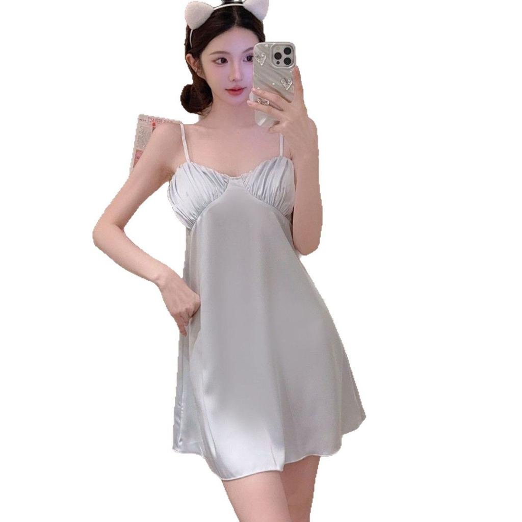 Ice silk summer new nightgown female sexy pure desire sweet princess style thin suspender pajamas beautiful back loungewear