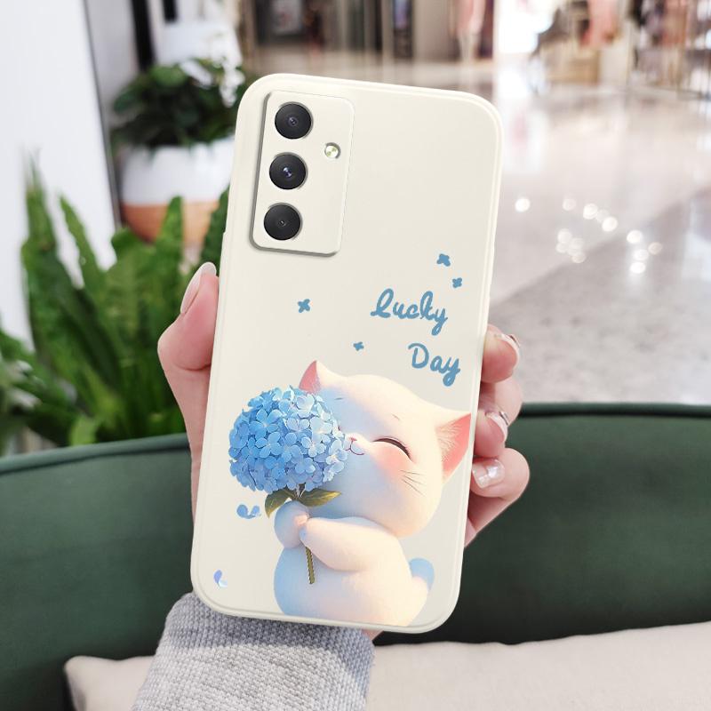Синий Шелковый Кот Чехол для Телефона Для Samsung Galaxy A37 A57 Жидкий Силиконовый Чехол