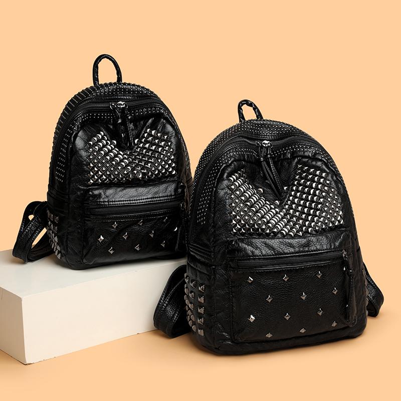 Рюкзак с заклепками Модный рюкзак в стиле панк для женщин Повседневный легкий рюкзак с деталями-шипами для ежедневных поездок, школы и путешествий