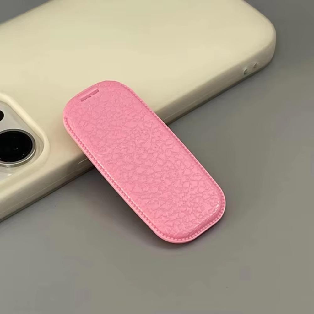 Adhesive Backing Folding Phone Stand Leather Pattern Folding Makeup Mirror Desktop Use