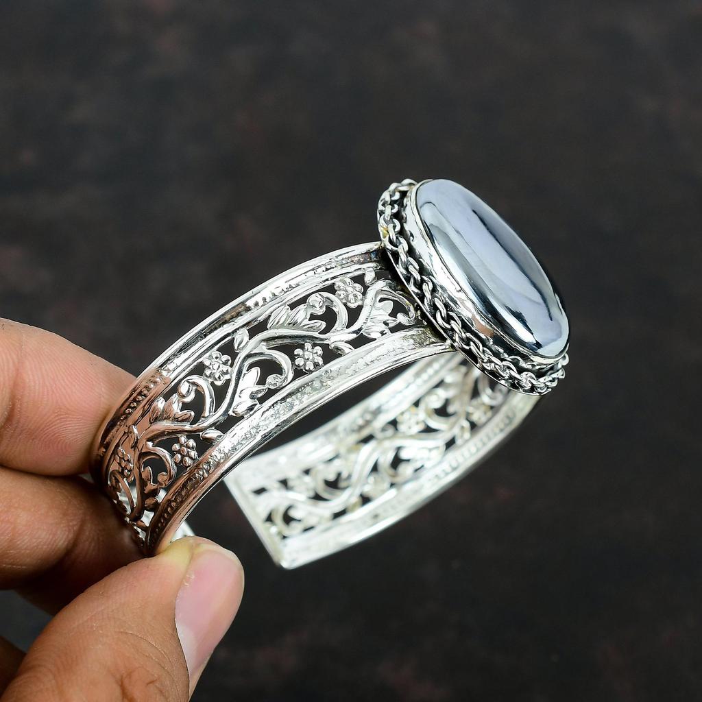 Shungite Bangle Handmade Gemstone Jewelry Designer Cuff Bracelet 925 Sterling Silver Bangle Adjustable Cuff Bracelet Silver Jewelry For Gift