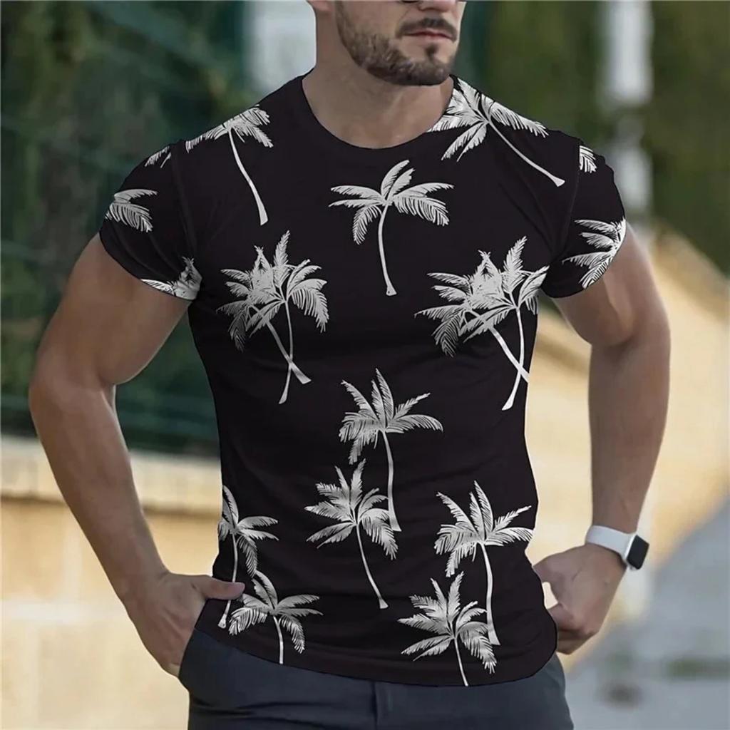 Summer Coconut Tree 3D Printed T-Shirt Streetwear Short Sleeve Round Neck Cool T-Shirt for Men Hawaiian Top