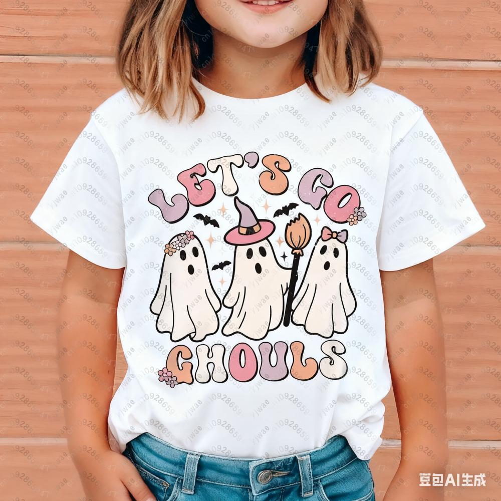 Let's Go Ghouls Halloween Retro Halloween T-shirt for Children Halloween Girls Boys Halloween Pattern Children's T-shirt