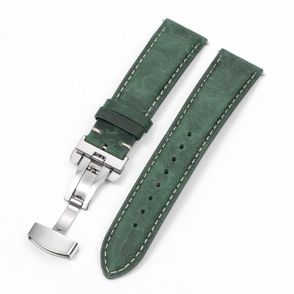 Кожаный ремешок для часов из воловьей кожи, застежка-бабочка, быстросъемный браслет 14/16 мм 18 мм 20 мм 22 мм 24 мм для Samsung Galaxy Watch 7/6/5/4