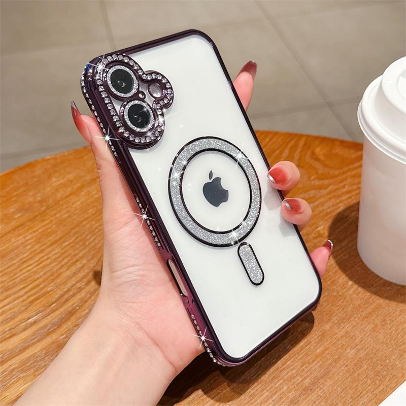 Блестящий магнитный чехол с алмазной рамкой для iPhone 16, 15 Plus, 14, 13 Pro Max, 12, чехол для Samsung Galaxy A56, A36, A26, A16, A55, A35, A25, A15, A54, A34, S25, S24, чехлы