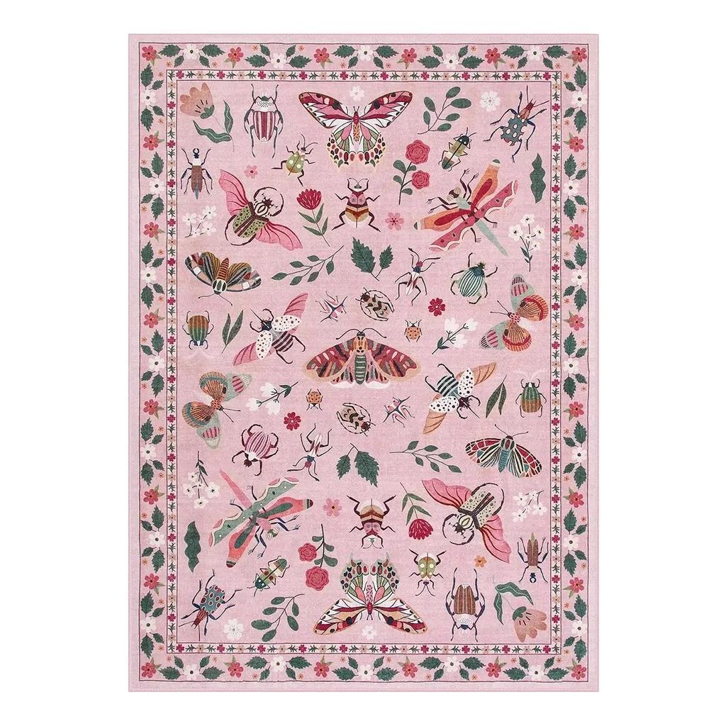 Elegant Botanical Insect Print Rug for Modern Living Room, Bedroom and Kitchen Dining Non-Slip Decor Washroom Floor Mat Alfombra