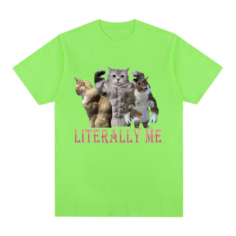 Футболка с мемом "Buff Cats" "Literally Me" для фитнеса, спортзала, мужской моды, хип-хопа, с коротким рукавом, свободного кроя, 100% хлопок, повседневная футболка.