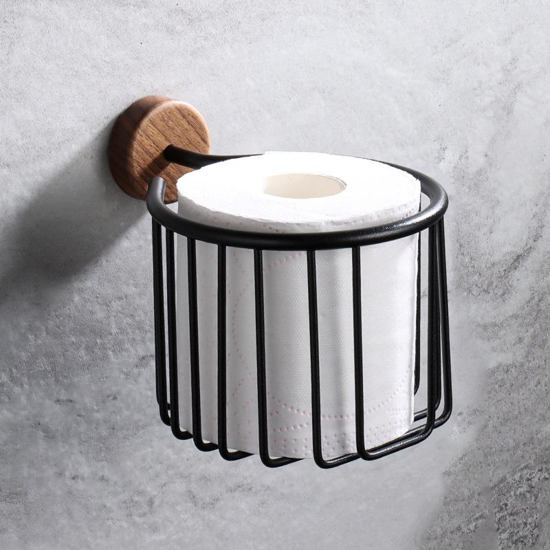 Creative Walnut Wood Toilet Paper Holder No Drill Bathroom Tissue Box with Phone Shelf