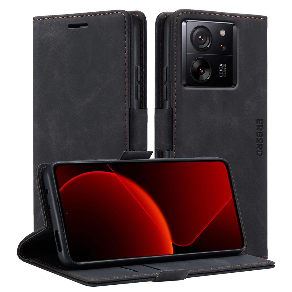 Case for Xiaomi 13T / 13T Pro, ERBORD Vintage Wallet with Flip, Black
