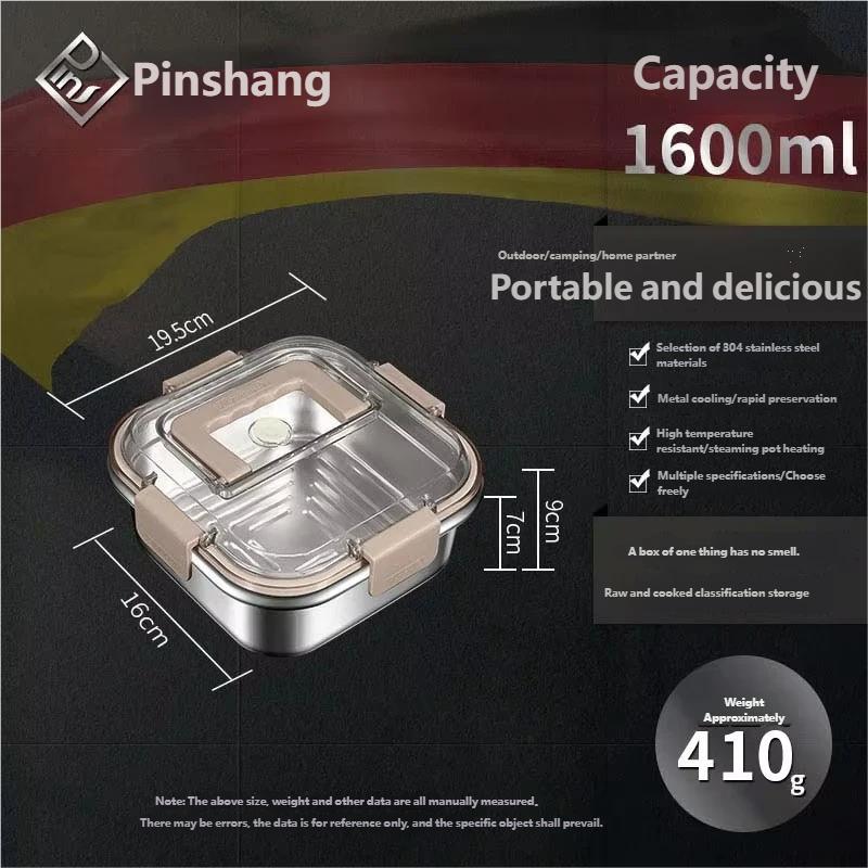 Portable 304 Food Grade Stainless Steel Lunch Box Cute Plastic Fresh-Keeping Kitchen Storage for Outdoor Picnic Refrigerator