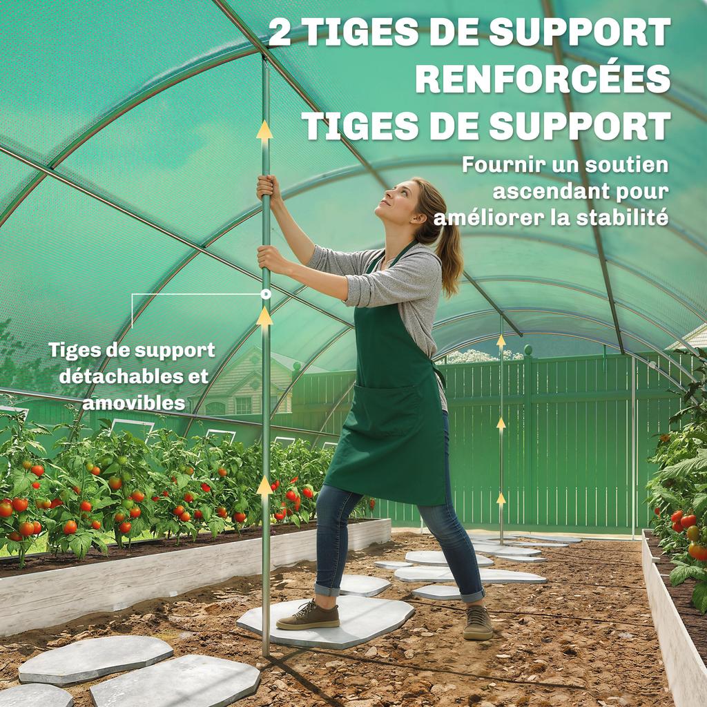 Garden Tunnel Greenhouse, Galvanized Steel 25 mm, 395 x 595 x 199 cm, Green