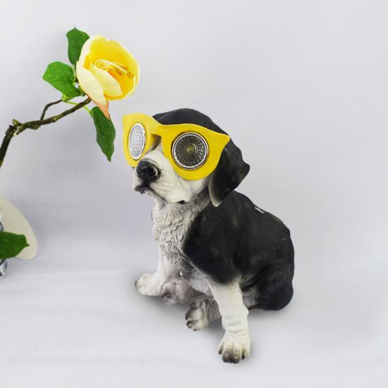 Солнечная статуя собаки в очках, смоляная солнечная лампа для щенка, садовый декор, солнечный светильник для собак, работающий на солнечной энергии, для дома, двора, патио, газона, дорожки