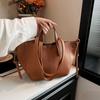 PU Leather Women's Large Capacity Bucket Shoulder Bags Trend Aesthetic Solid Color Luxury All-match Crossbody Bag