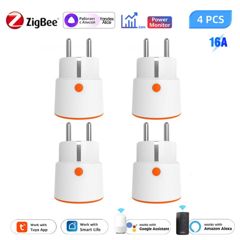 Tuya Smart Zigbee 3,0, вилка питания 16a, розетка европейского стандарта, беспроводной счетчик, розетка с дистанционным управлением, работает с Alexa Google Home Need Hub