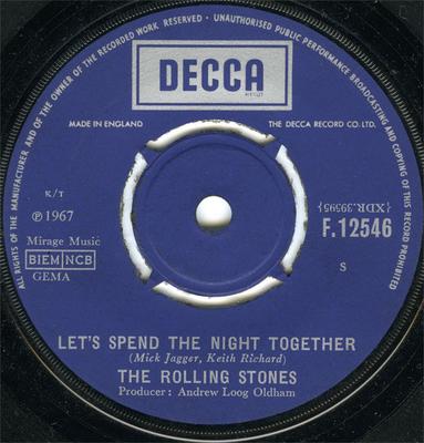 7-дюймовая пластинка ROLLING STONES - Let's Spend The Night Together / Ru F12546 Decca 1967 UK Рок Б/У